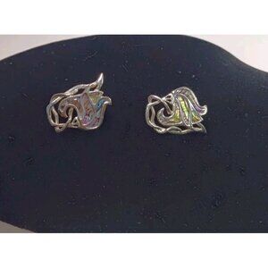 Vintage Dari Modernist Silver Toned Abalone Inlay Earrings Signed